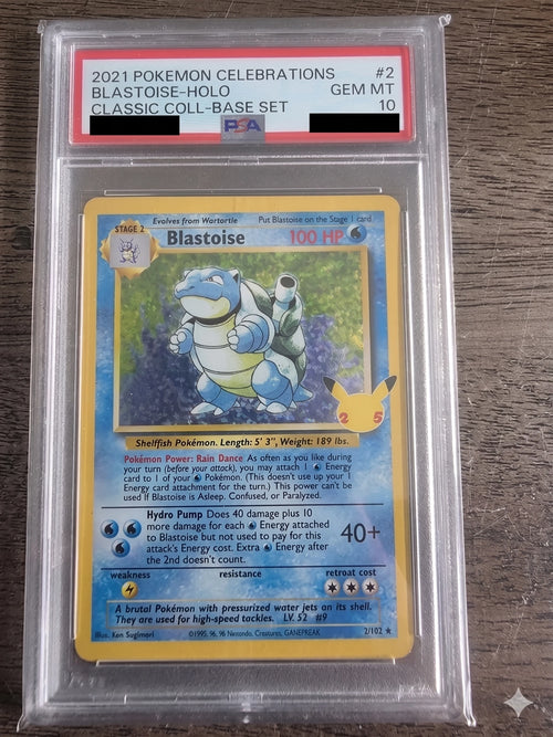 Blastoise Holo PSA 10 Gem MT - Celebrations 25th Anniversary Classic Collection Base Set - Slab PSA certifié - Pokémon TCG Suisse